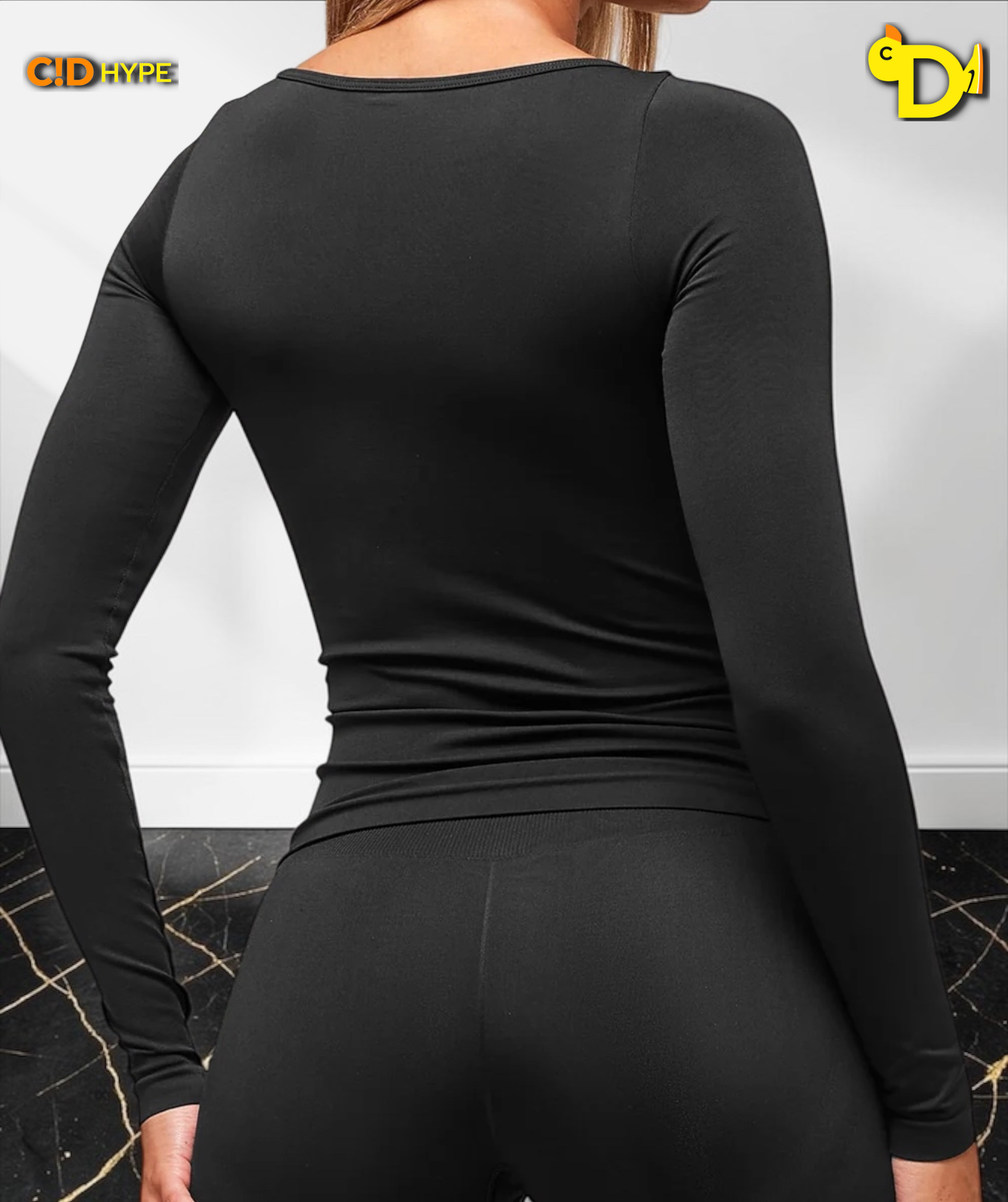 Everyday Seamless Wide Neck Long Sleeve Top "Black"