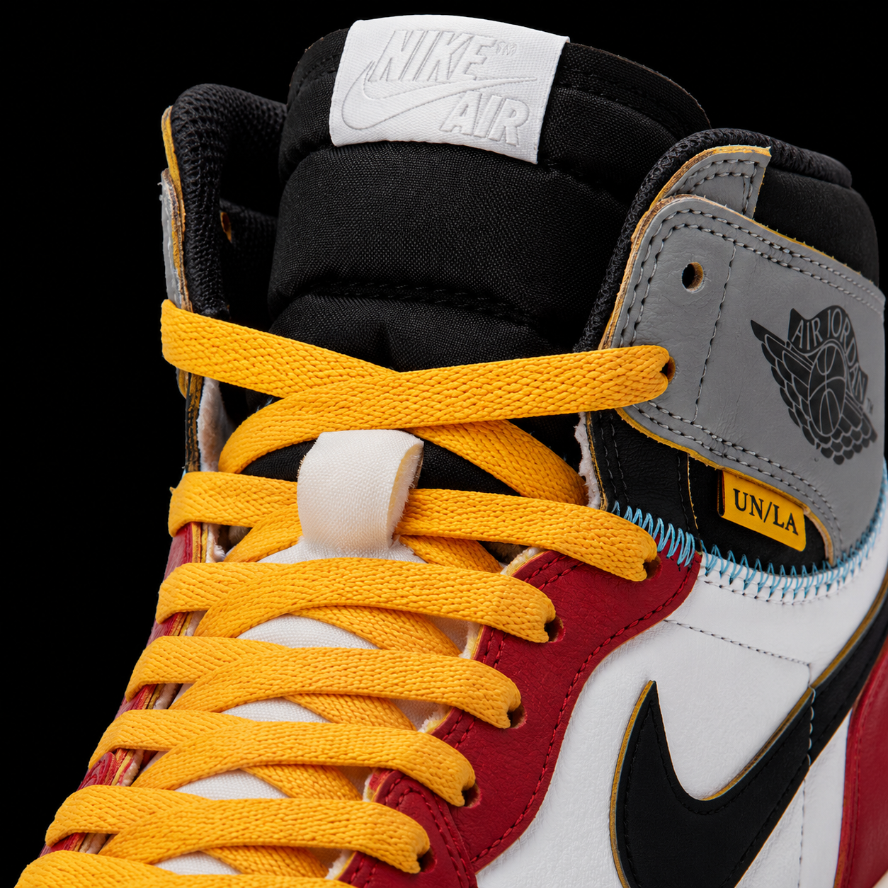 Air Jordan 1 High OG Union LA Chicago Shadow, detalle de agujetas — Crazy!Duck Hype