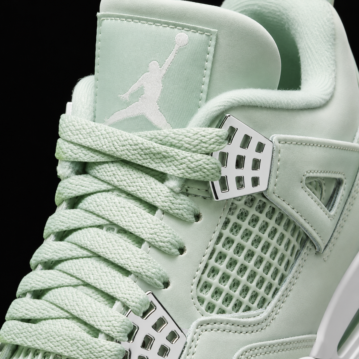 Air Jordan 4 Retro Abundance Seafoam, detalle de agujetas — Crazy!Duck Hype