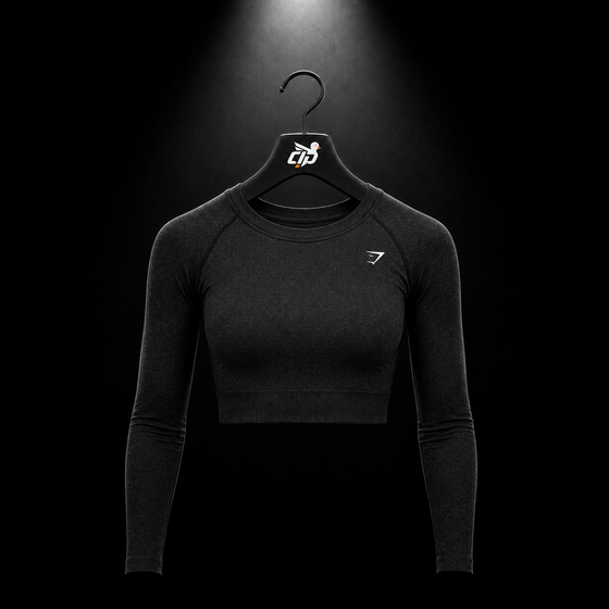 Adapt Fleck Seamless Long Sleeve Crop Top "Mineral Black"