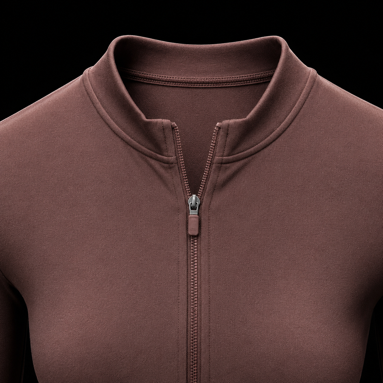 Gymshark Everyday Seamless Zip Tracktop Espresso Brown, detalle de cierre y cuello — Crazy!Duck Hype