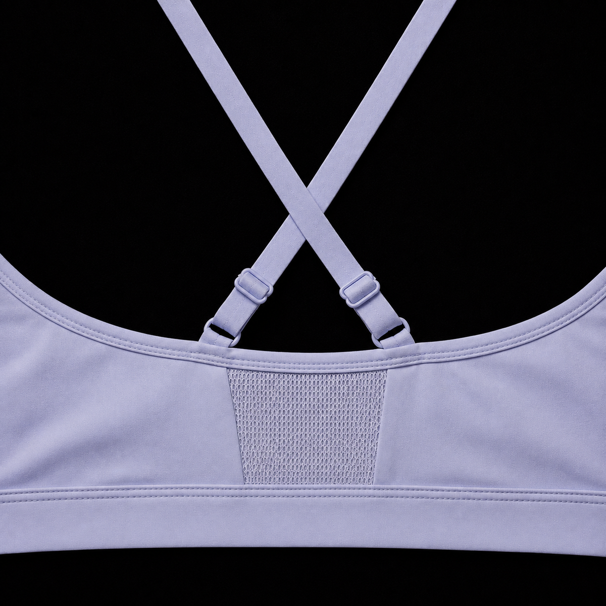 Gymshark Ruched Sports Bra Warm Lilac, detalle de tirantes y espalda — Crazy!Duck Hype