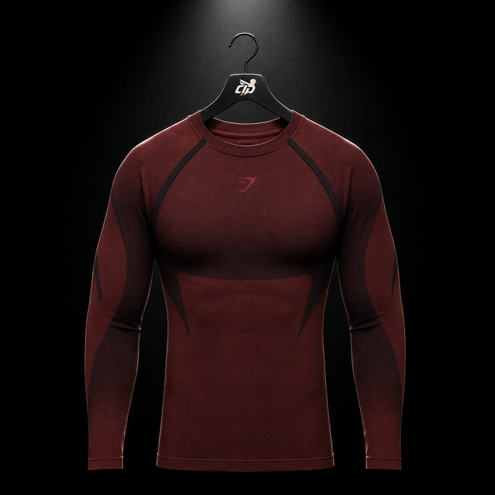 Gymshark Shadow Seamless Long Sleeve T-Shirt Sets Red, vista frontal — Crazy!Duck Hype