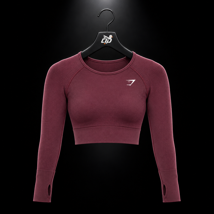 Gymshark Vital Seamless 2.0 Crop Top Baked Maroon/Marl, vista frontal — Crazy!Duck Hype