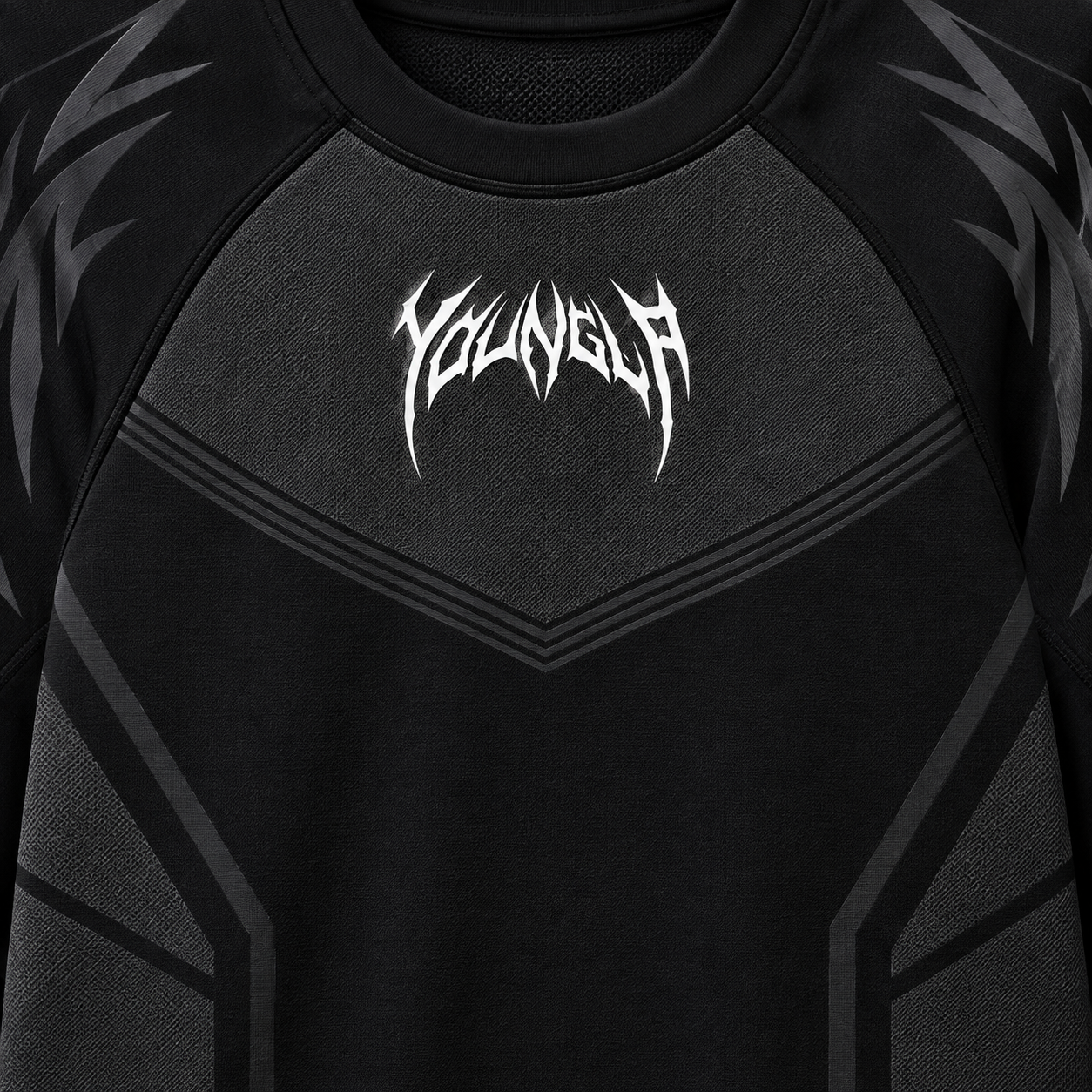 YoungLA 4041 Warrior Compression Tees Black, detalle de estampado — Crazy!Duck Hype