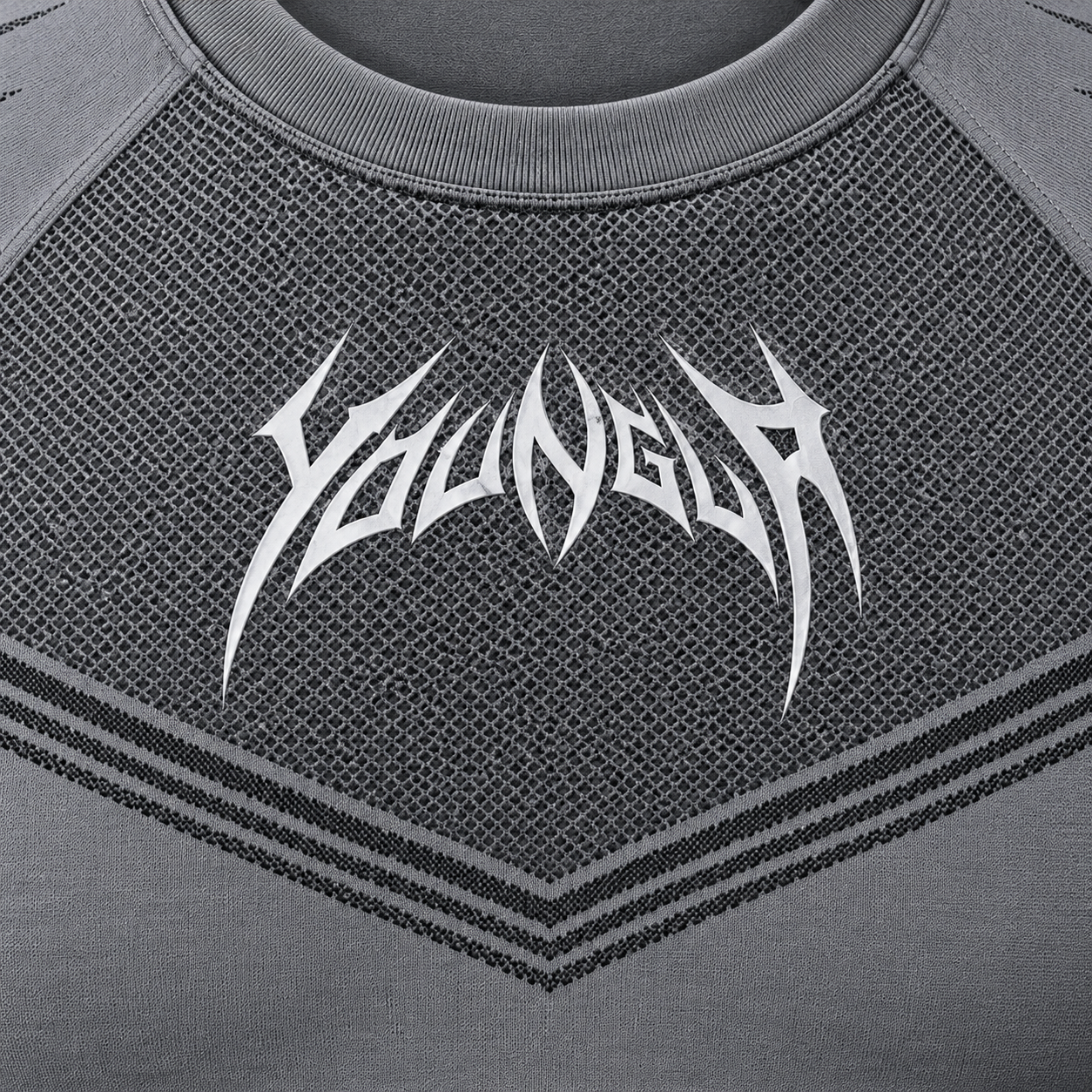 YoungLA 4041 Warrior Compression Tees Grey, detalle de estampado — Crazy!Duck Hype