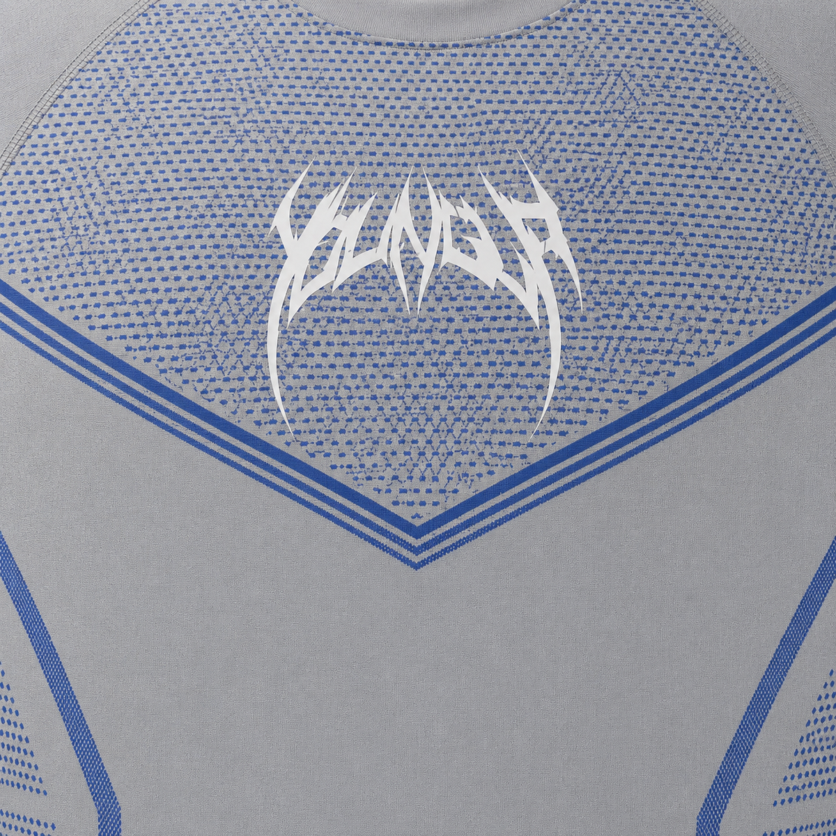 YoungLA 4065 Warrior X Compression Tees Grey/Blue, detalle de logo y diseño — Crazy!Duck Hype