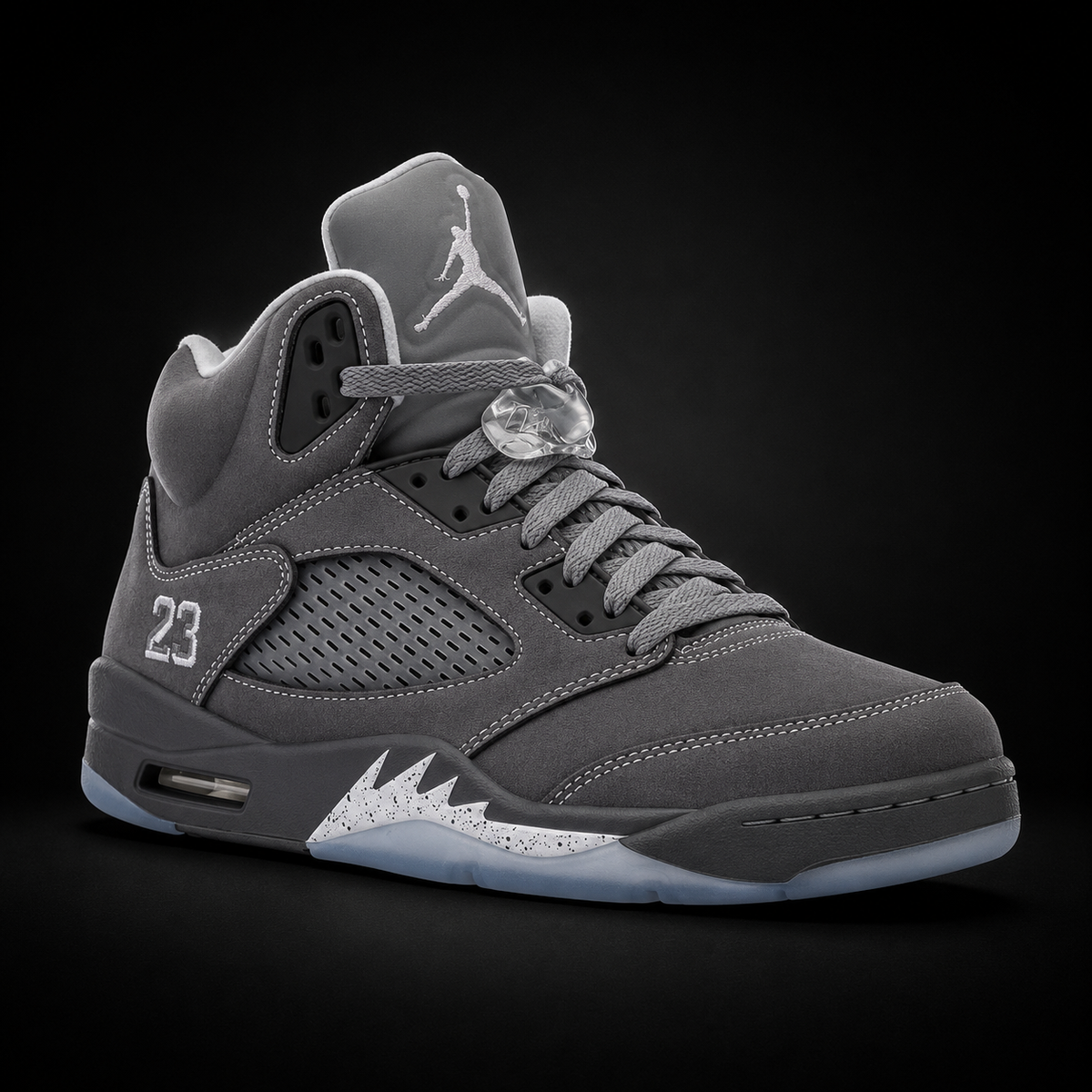Air Jordan 5 Retro Wolf Grey, vista frontal — Crazy!Duck Hype