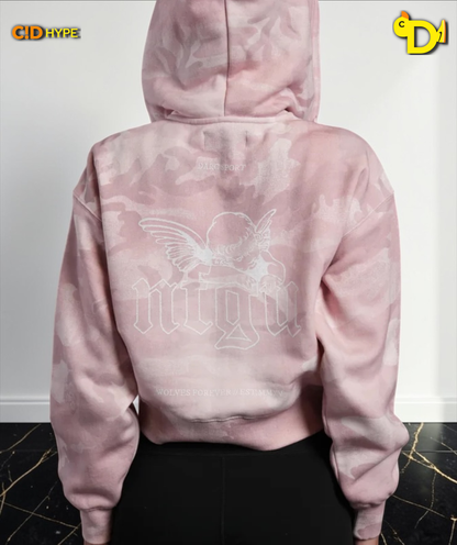 Cherub NFGU "Sage" Cropped Zip Hoodie in Blush Vintage Woodland Camo