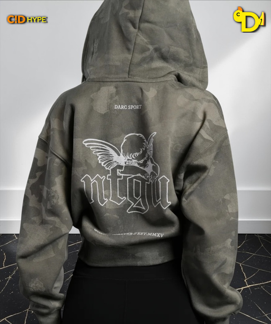 Cherub NFGU "Sage" Cropped Zip Hoodie in Lush Vintage Woodland Camo