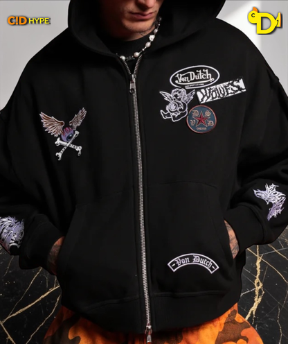 Darc Kulture Vex Double Zip Hoodie in Black