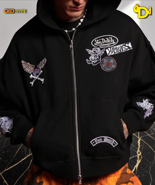 Darc Kulture Vex Double Zip Hoodie in Black