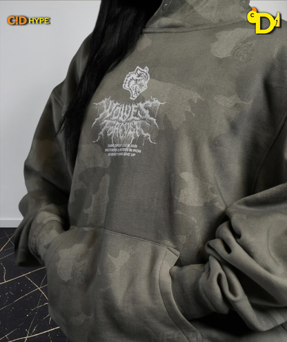 Drip Hesh WLVS FRVR Unisex "Pierce" Hoodie in Lush Vintage Woodland Camo
