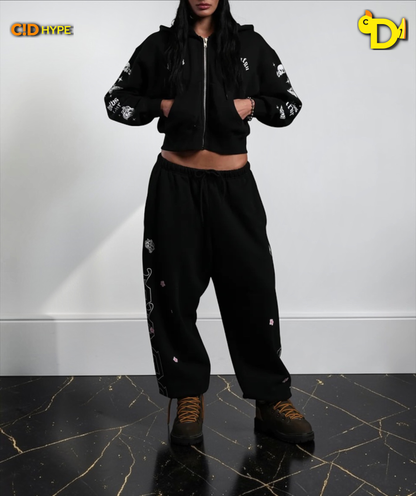 FRVR in the Stars "Sage" Cropped Zip Hoodie in Black