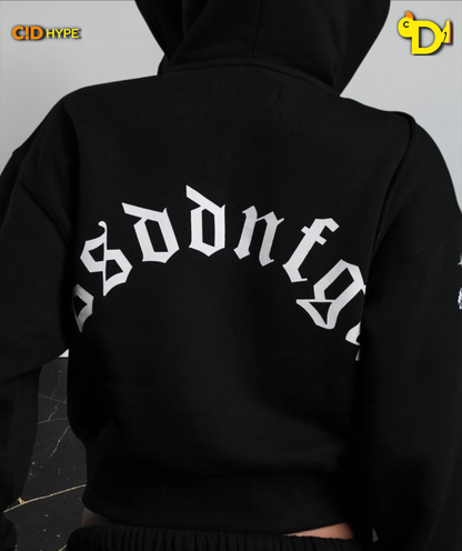 FRVR in the Stars "Sage" Cropped Zip Hoodie in Black