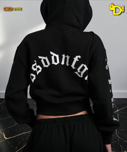 FRVR in the Stars "Sage" Cropped Zip Hoodie in Black