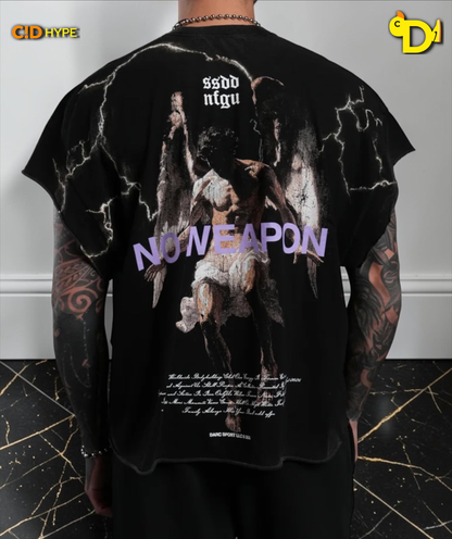 Fallen Angel Grunge Cut-Off Tee in Black