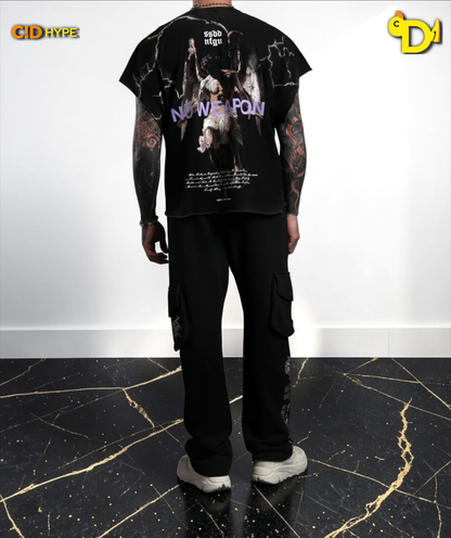 Fallen Angel Grunge Cut-Off Tee in Black