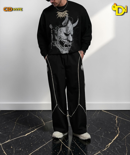 Hannya Inferno Raw Hem "Box Cut" Crewneck in Black Sun Fade