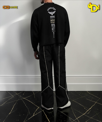 Hannya Inferno Raw Hem "Box Cut" Crewneck in Black Sun Fade