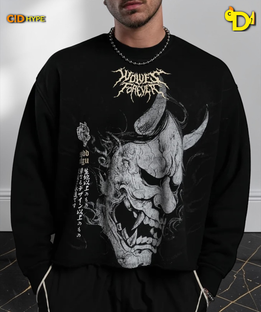 Hannya Inferno Raw Hem "Box Cut" Crewneck in Black Sun Fade