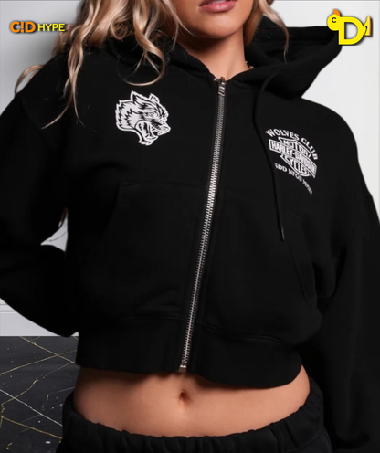 Harley-Davidson Wolves Club "Sage" Cropped Zip Hoodie in Black