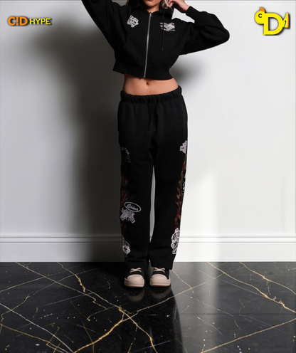 Harley-Davidson Wolves Club "Sage" Cropped Zip Hoodie in Black