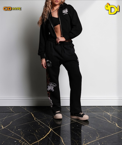 Harley-Davidson Wolves Club "Sage" Cropped Zip Hoodie in Black