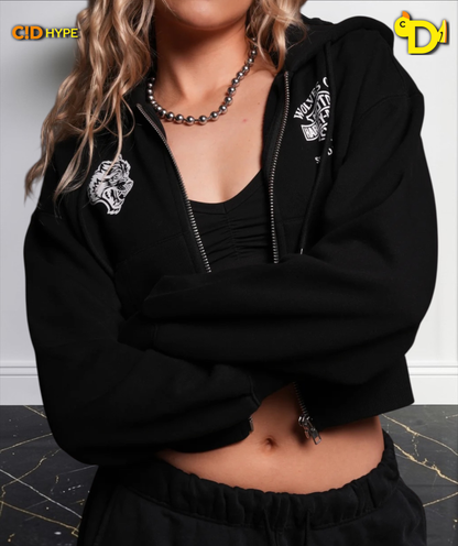 Harley-Davidson Wolves Club "Sage" Cropped Zip Hoodie in Black