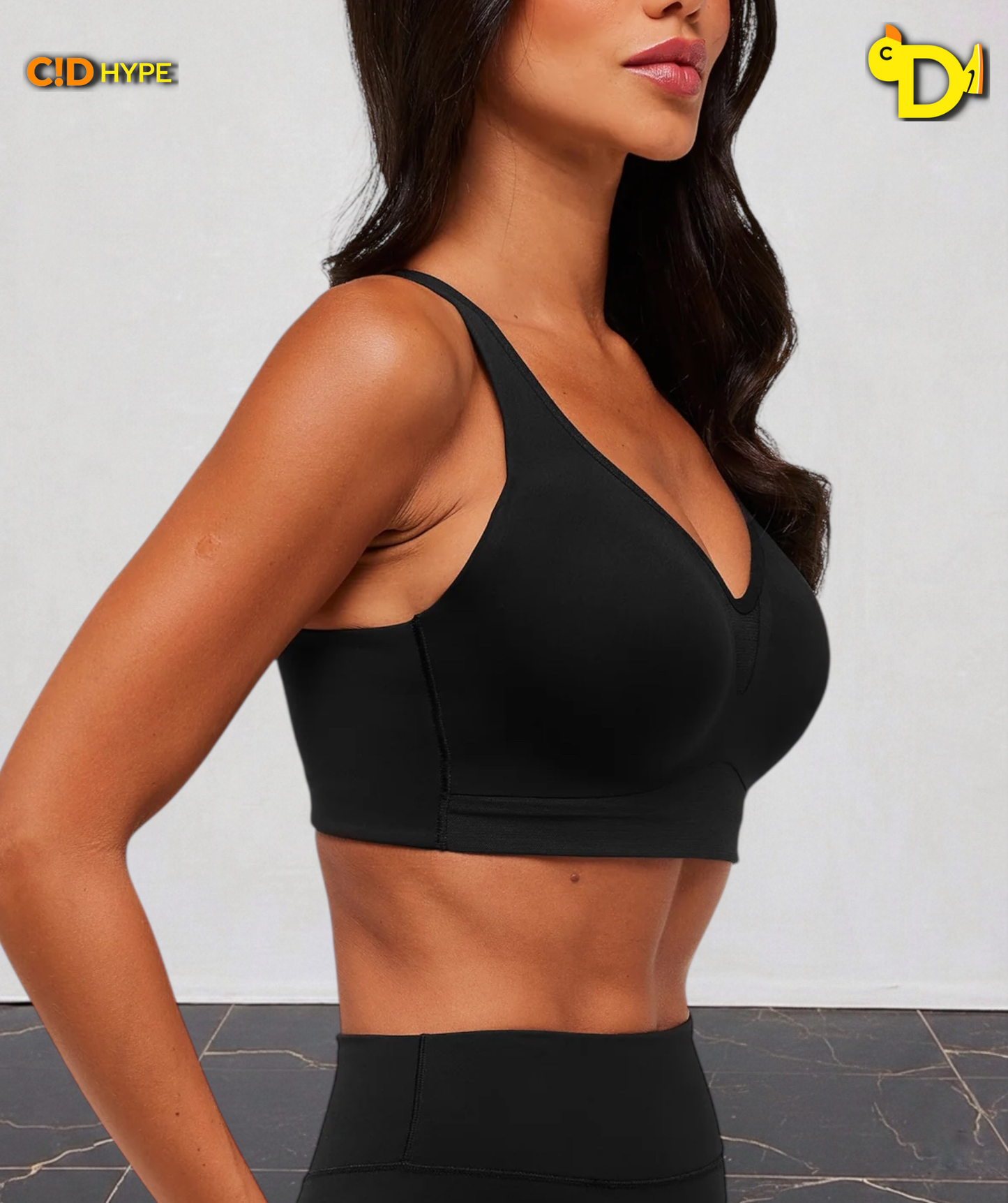 High Support V-Neck Sports Bra “Black”