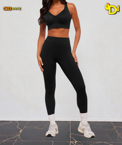High Support V-Neck Sports Bra “Black”