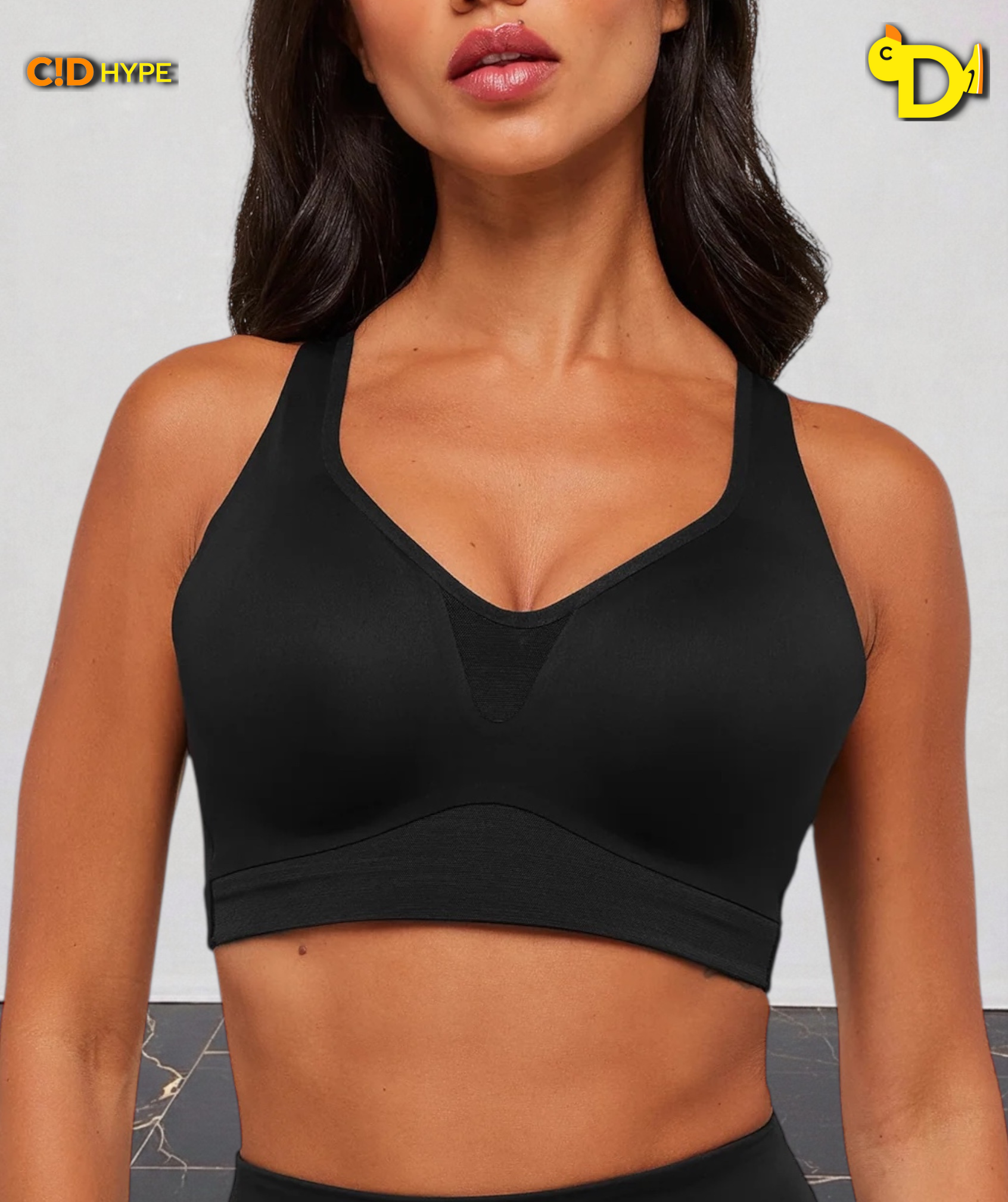 High Support V-Neck Sports Bra “Black”