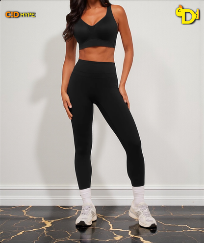 High Support V-Neck Sports Bra “Black”