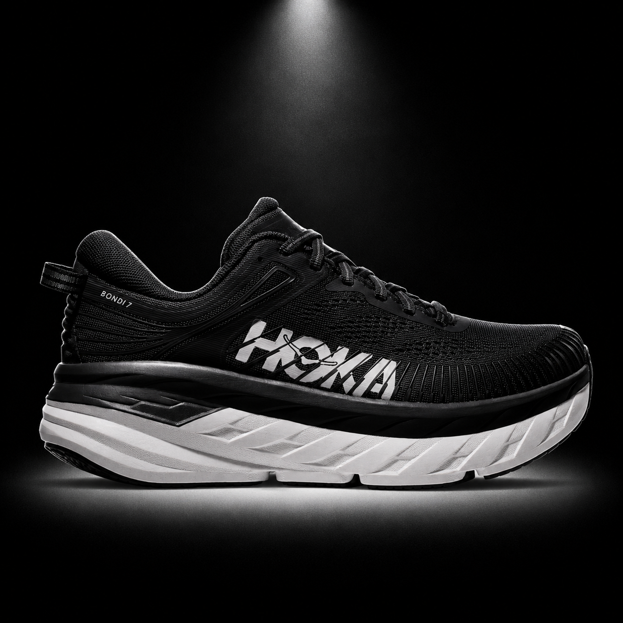 Hoka Bondi 7 White Black, vista lateral — Crazy!Duck Hype