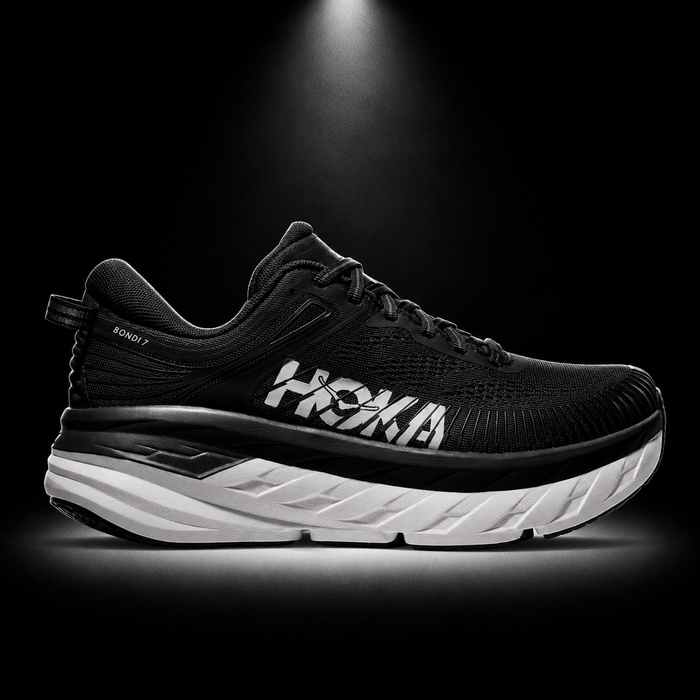 Hoka Bondi 7 White Black, vista lateral — Crazy!Duck Hype