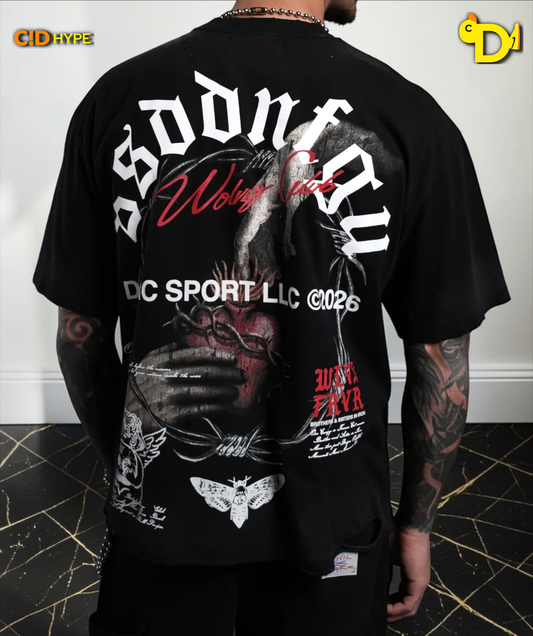 Mi Corazon Distressed Grunge Tee in Black Drift Wash