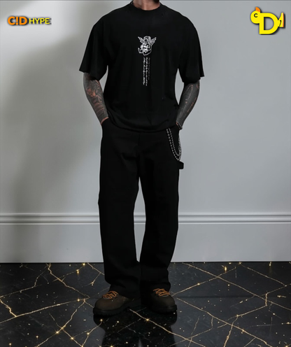Mi Corazon Distressed Grunge Tee in Black Drift Wash