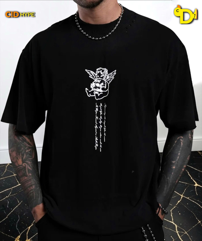 Mi Corazon Distressed Grunge Tee in Black Drift Wash