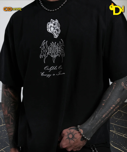 Mori Flames Distressed Grunge Tee in Black Drift Wash