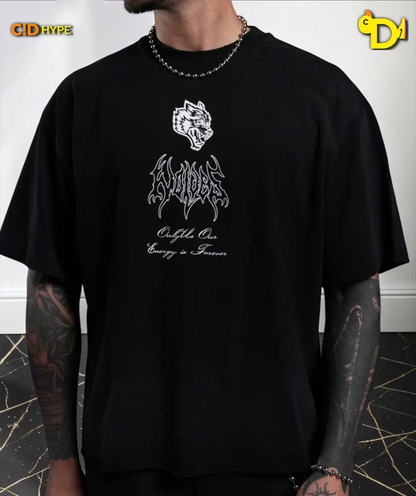 Mori Flames Distressed Grunge Tee in Black Drift Wash