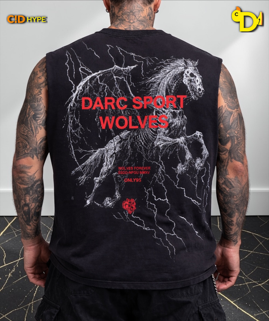 Pegasus Storm Grunge Cut-Off Tee in Black Drift Wash