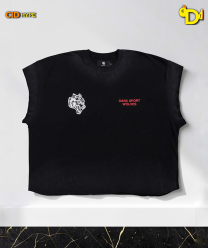 Pegasus Storm Grunge Cut-Off Tee in Black Drift Wash