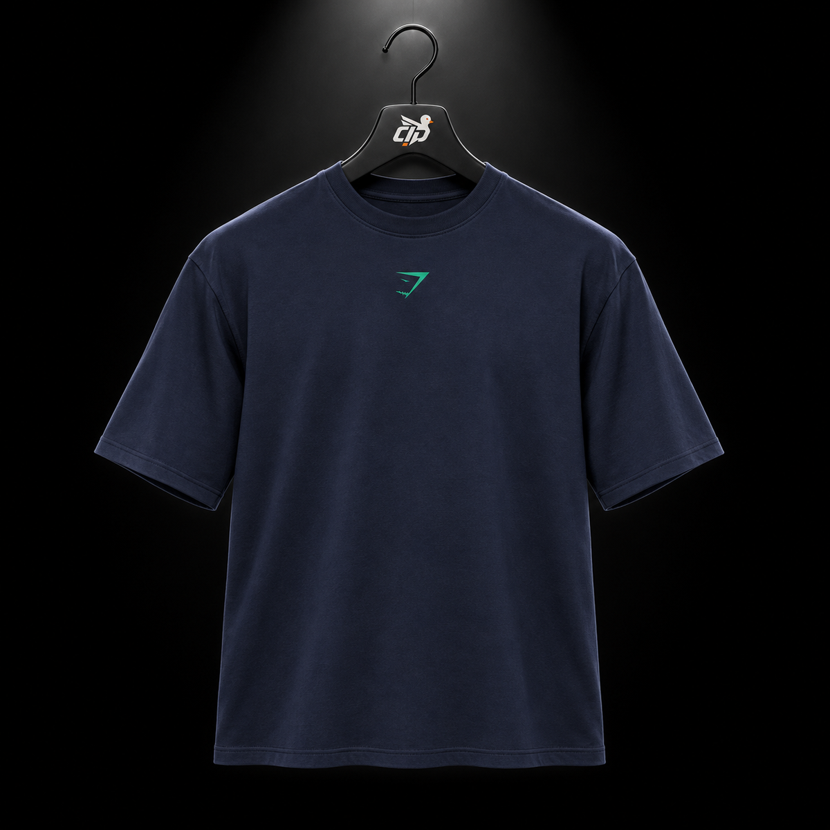 Gymshark Power T-Shirt Heavy Blue/Track Green, vista frontal — Crazy!Duck Hype