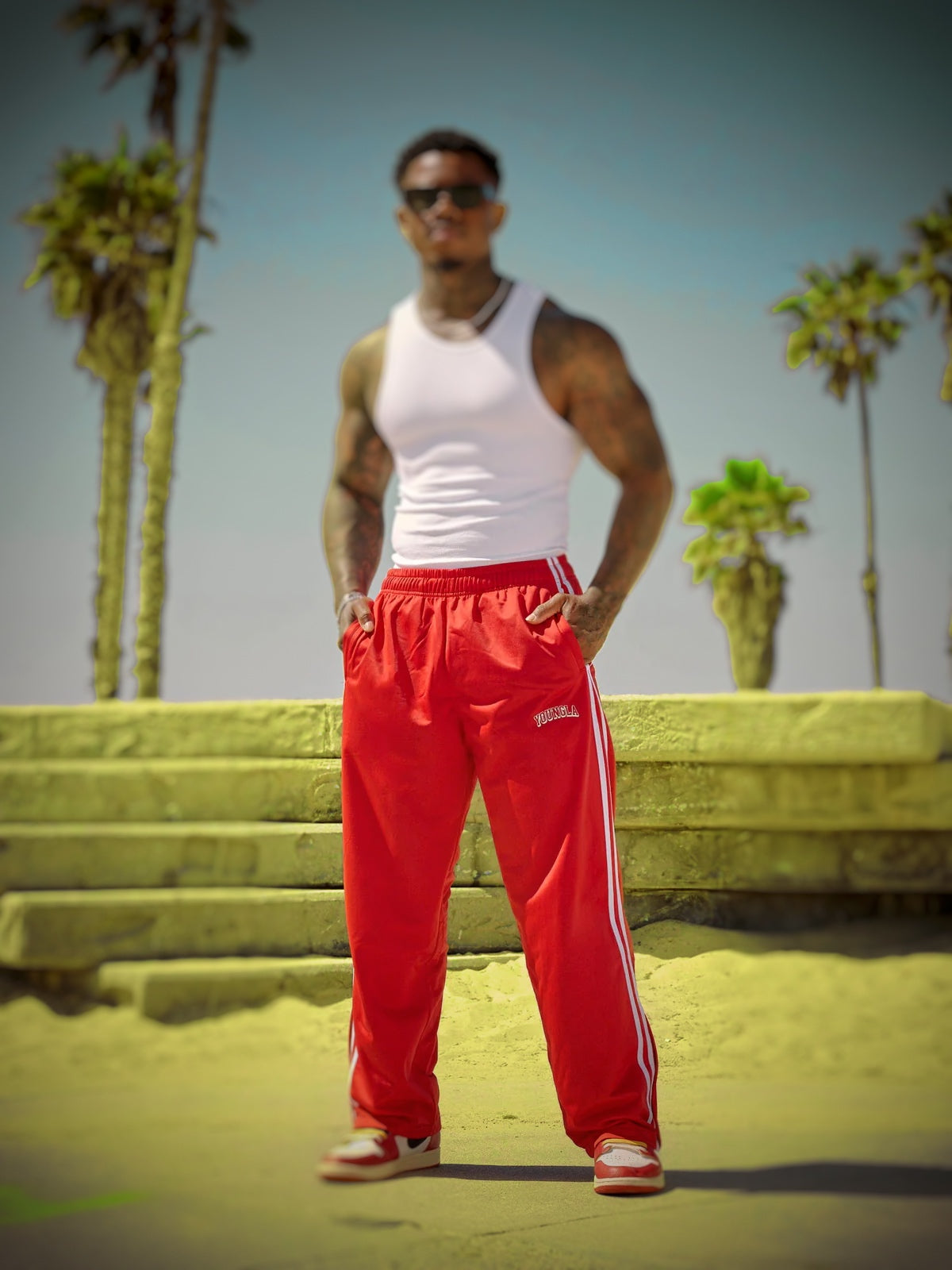 2051- Retro Warm Up Track Pants-Red