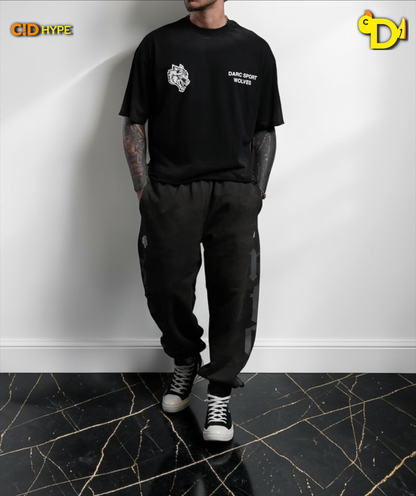 Sangrado Distressed Grunge "Box Cut" Tee in Black Drift Wash