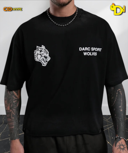 Sangrado Distressed Grunge "Box Cut" Tee in Black Drift Wash