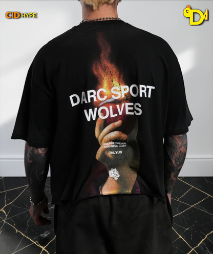 Sangrado Distressed Grunge "Box Cut" Tee in Black Drift Wash