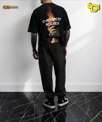 Sangrado Distressed Grunge "Box Cut" Tee in Black Drift Wash