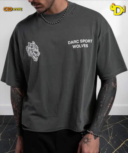 Sangrado Distressed Grunge "Box Cut" Tee in Slate Gray