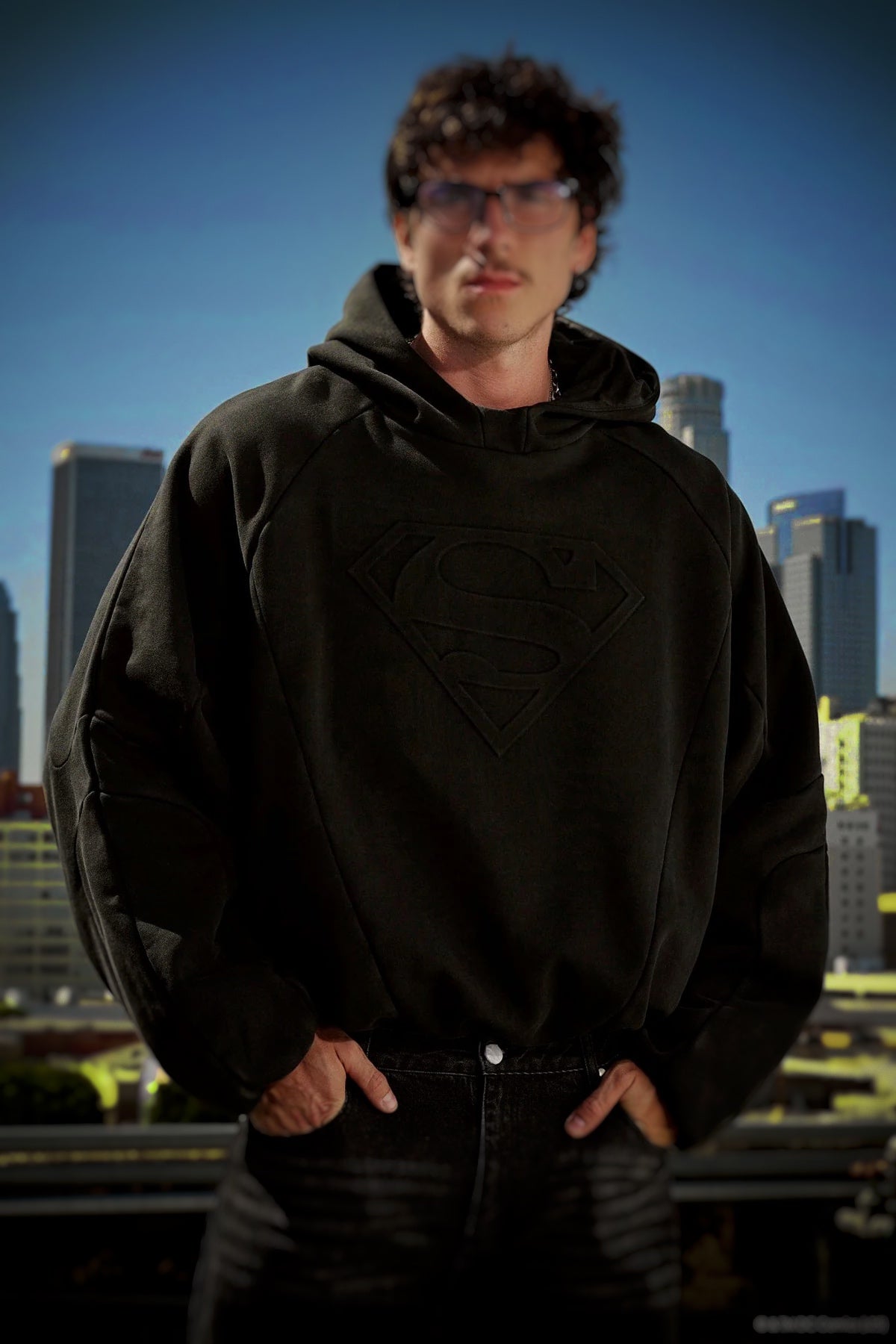 Superman Shield Hoodies-Black Wash- 5094